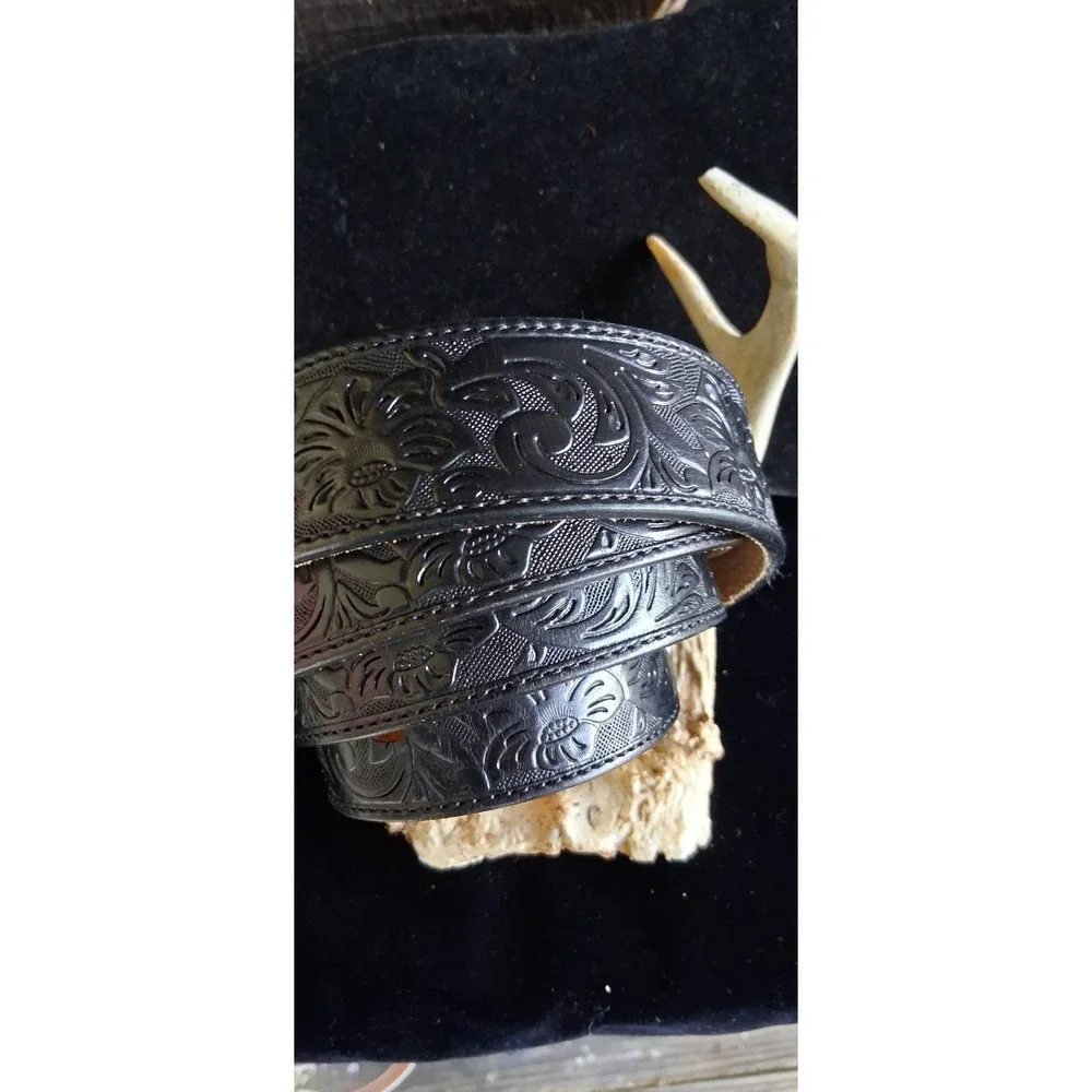 Justin Longhorn Men's Black Leather Cowboy Belt & Buckle Size 46